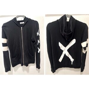 LAUREN MOSHI RARE Dripping X Black & White Zip Hoodie Stripes & X Detail Punk